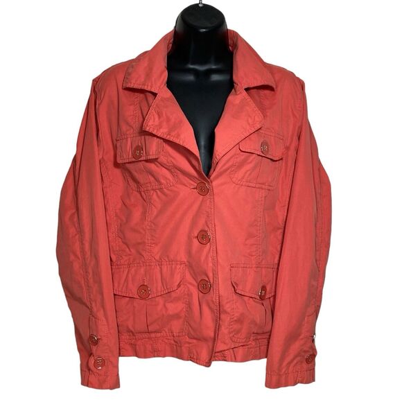 Chicos Jacket Womens Size 2 (Large) Orange Utility Lightweight Trucker Pockets - Picture 12 of 12